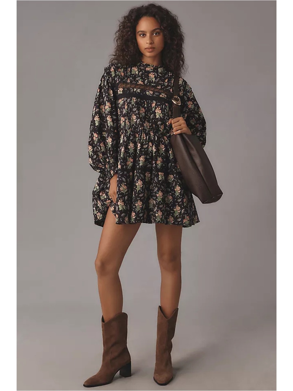 Pilcro Floral Mock Neck Swing Mini Dress Boho Cottagecore Sz Medium NWT